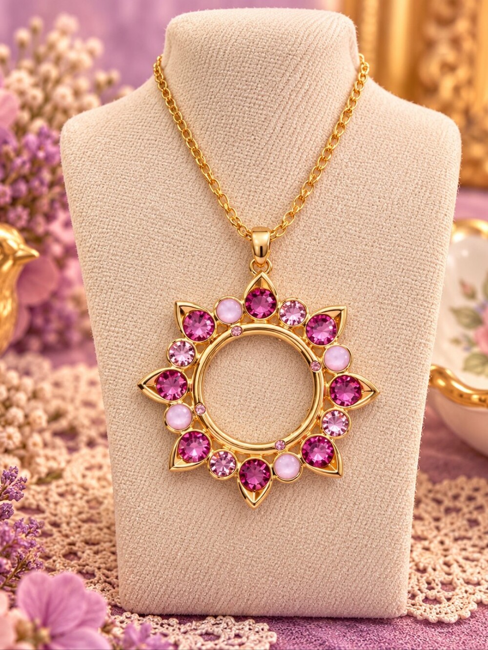 💓Touchstone Crystals Gold Sunburst Pendant Necklace